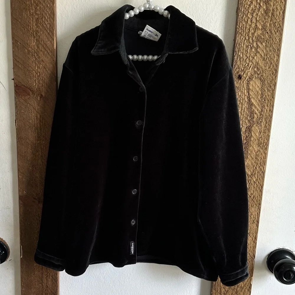 Vintage 90s Oshkosh B’Gosh Genuine Girls Luxurious Black Velvet Button Up Shirt